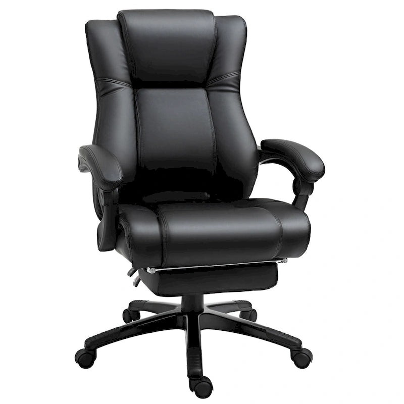High Back Reclining Office Chair with Footrest, Faux Leather, Black