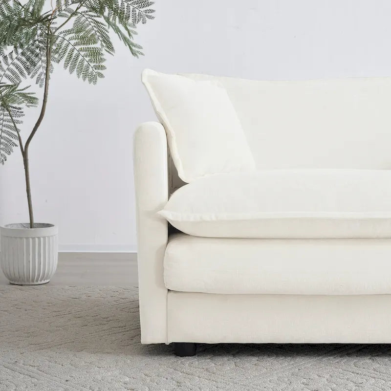 Single Seat Upholstered Armchair in White Fabric with Toss Pillow