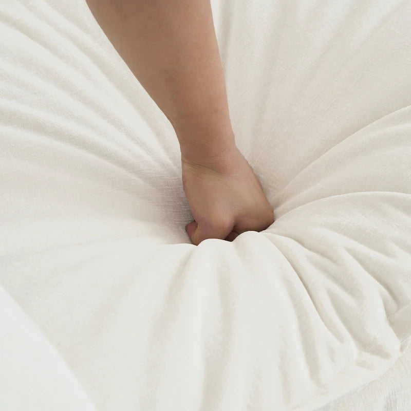 Single Seat Upholstered Armchair in White Fabric with Toss Pillow