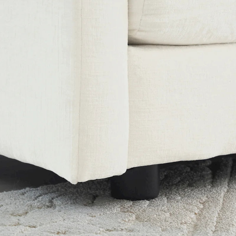 Single Seat Upholstered Armchair in White Fabric with Toss Pillow