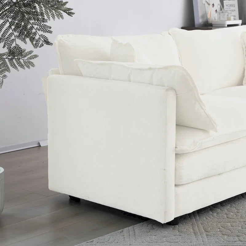 Single Seat Upholstered Armchair in White Fabric with Toss Pillow