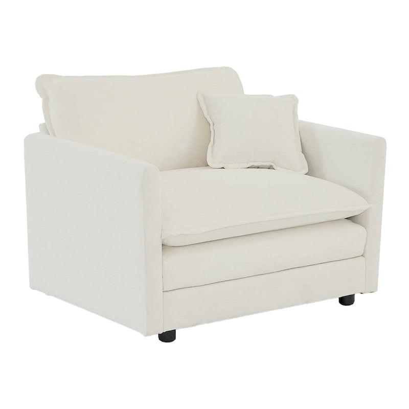 Single Seat Upholstered Armchair in White Fabric with Toss Pillow