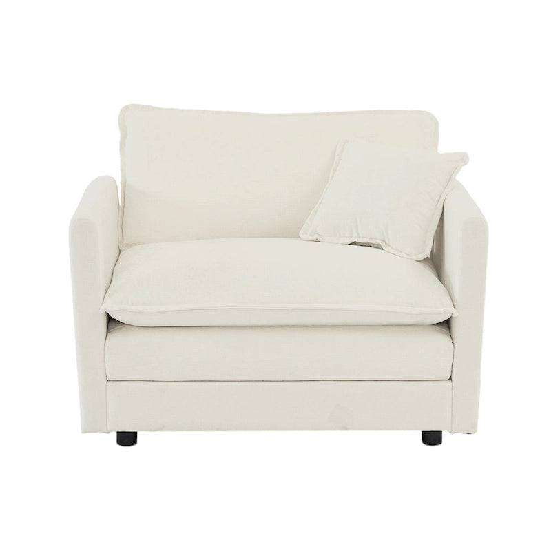 Single Seat Upholstered Armchair in White Fabric with Toss Pillow