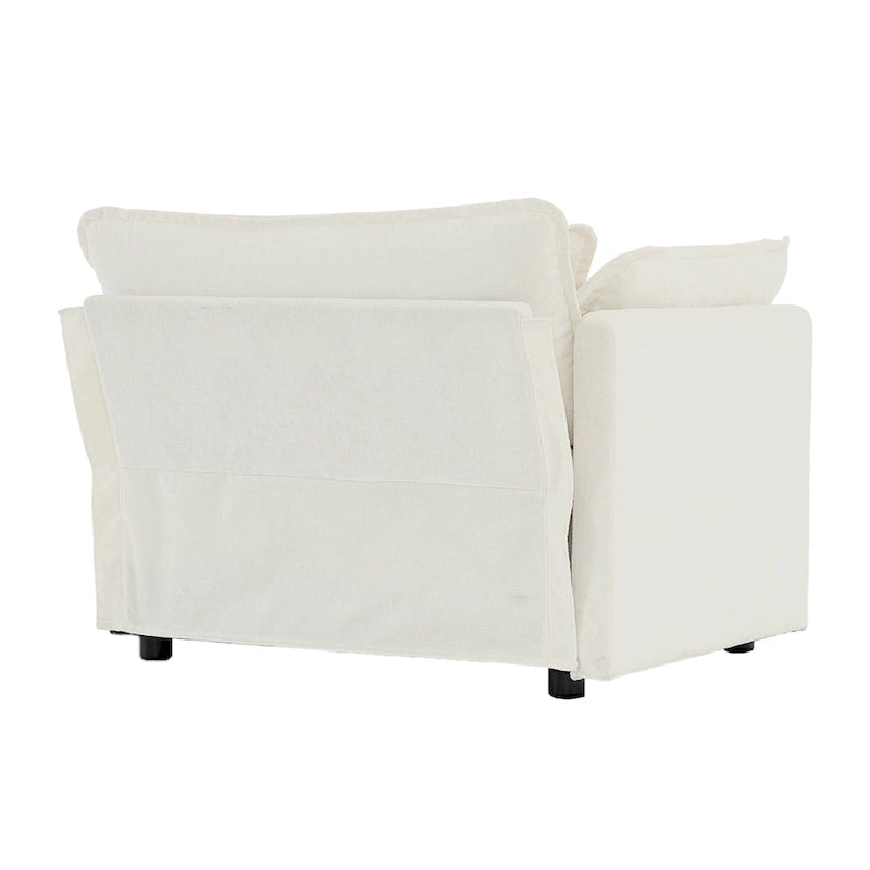 Single Seat Upholstered Armchair in White Fabric with Toss Pillow