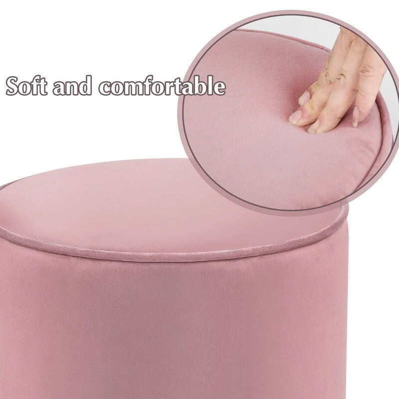 Round Velvet Ottoman Footstool with Silver Trim, Multi-Functional