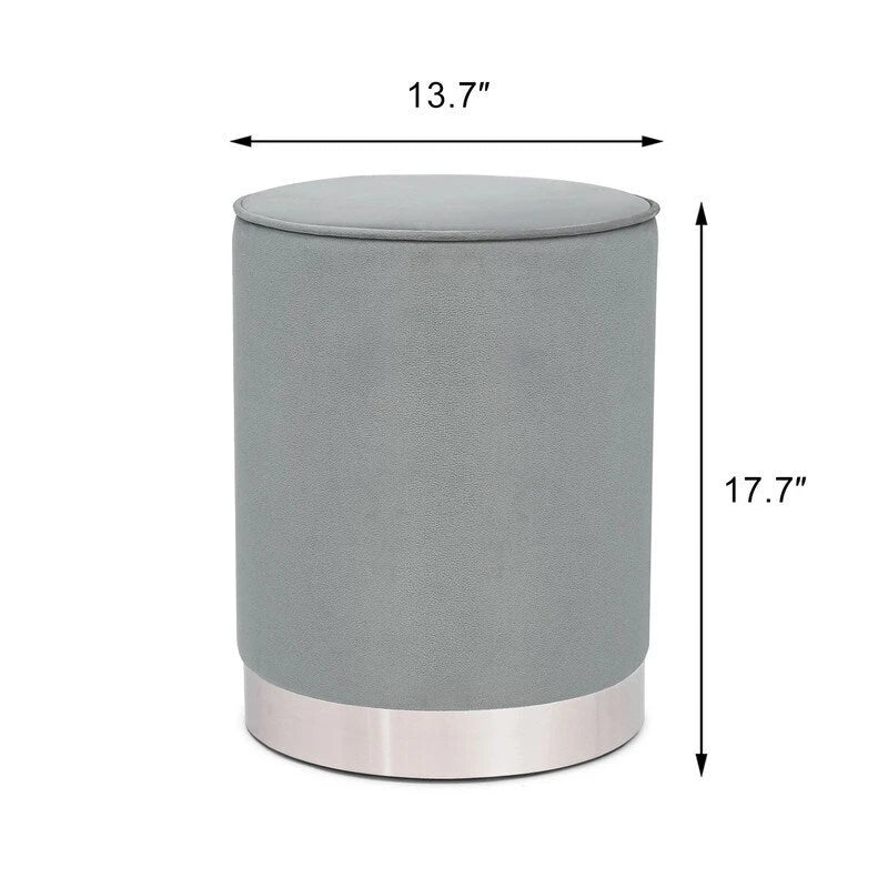 Round Velvet Ottoman Footstool with Silver Trim, Multi-Functional
