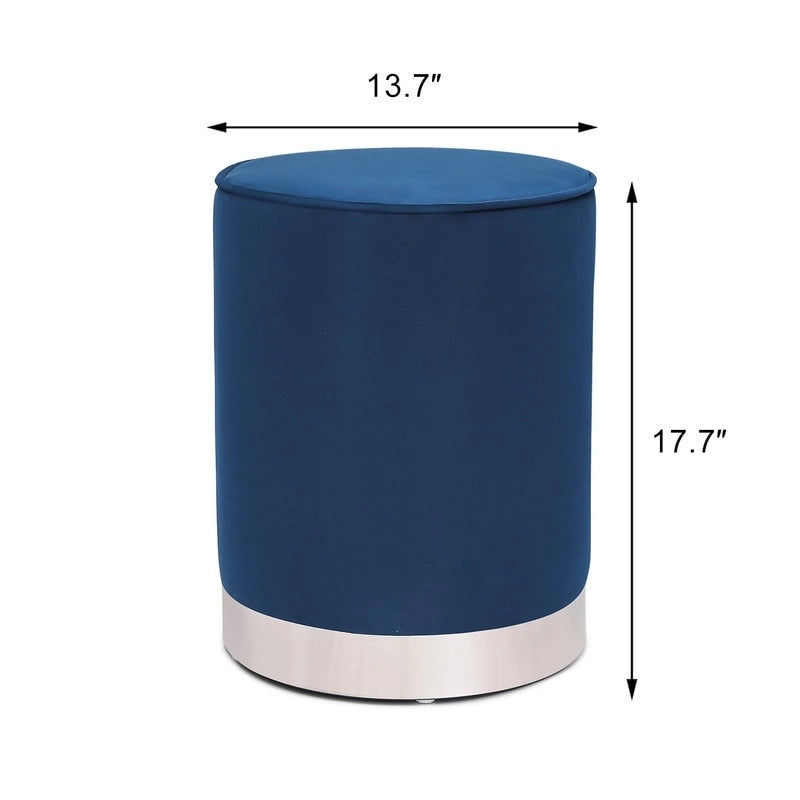 Round Velvet Ottoman Footstool with Silver Trim, Multi-Functional