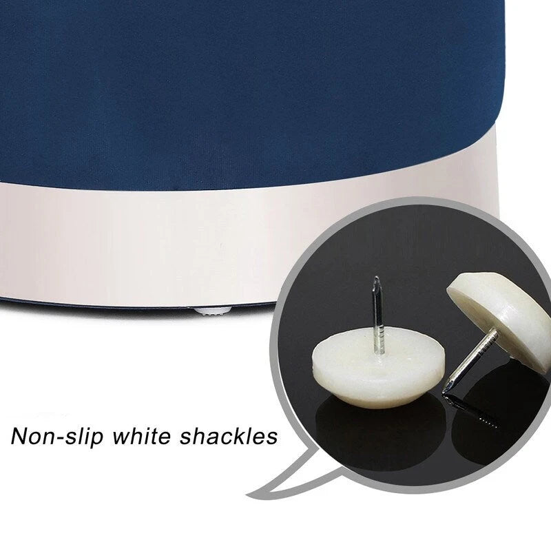 Round Velvet Ottoman Footstool with Silver Trim, Multi-Functional