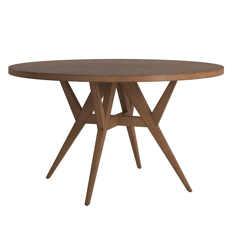 Round Mid-Century Modern Dining Table with Walnut Base, Seats 4