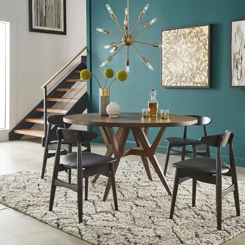 Round Mid-Century Modern Dining Table with Walnut Base, Seats 4