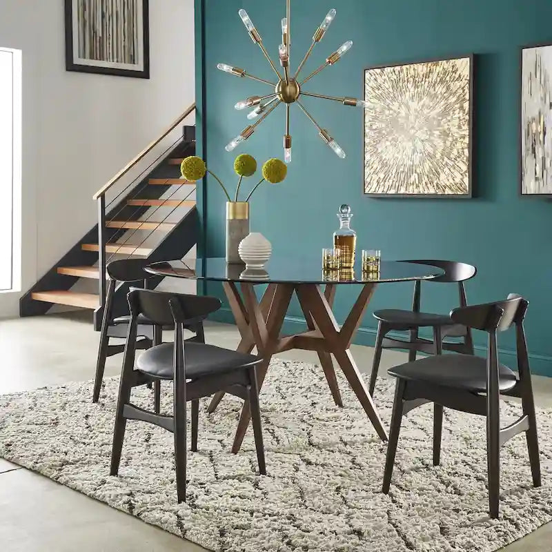 Round Mid-Century Modern Dining Table with Walnut Base, Seats 4