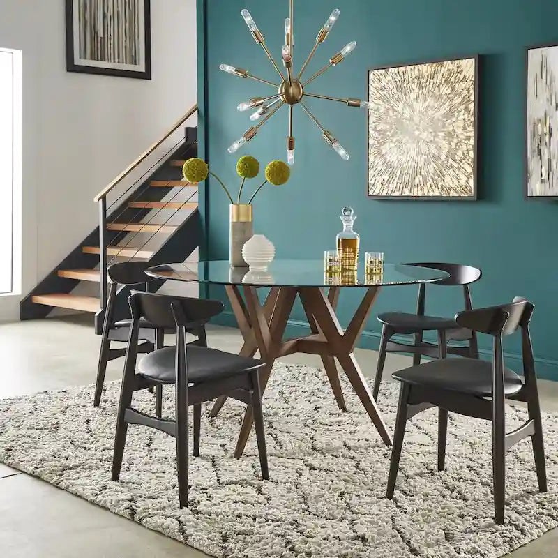 Round Mid-Century Modern Dining Table with Walnut Base, Seats 4
