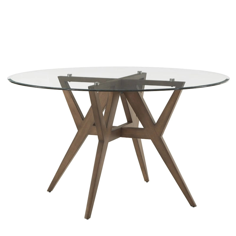 Round Mid-Century Modern Dining Table with Walnut Base, Seats 4