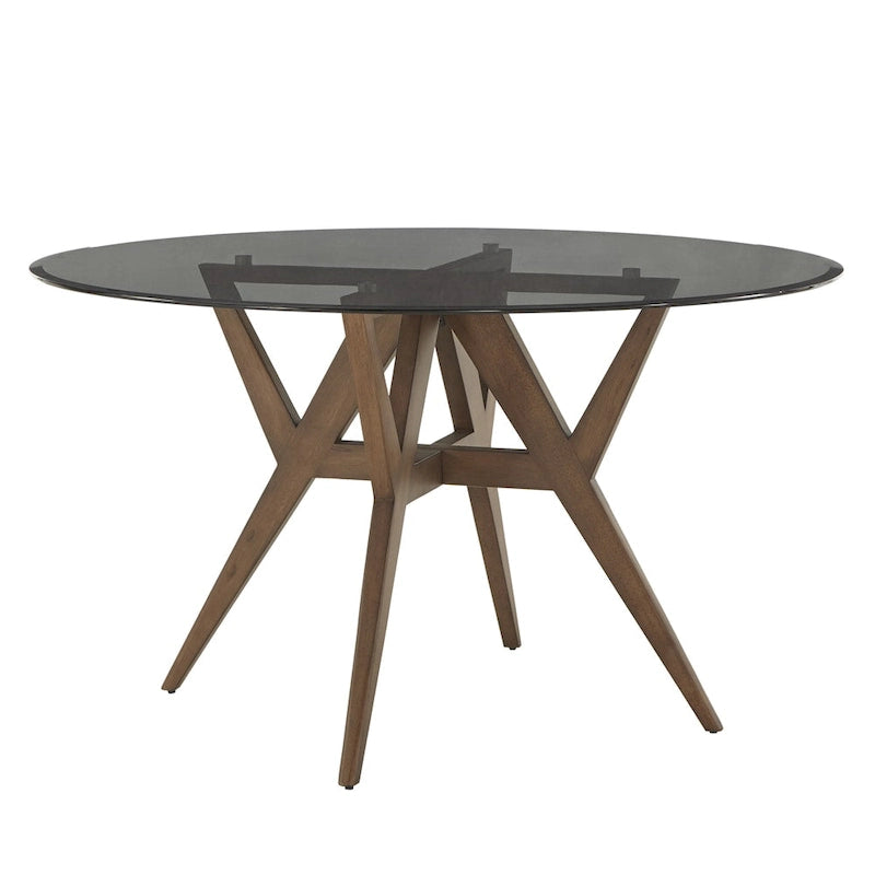 Round Mid-Century Modern Dining Table with Walnut Base, Seats 4