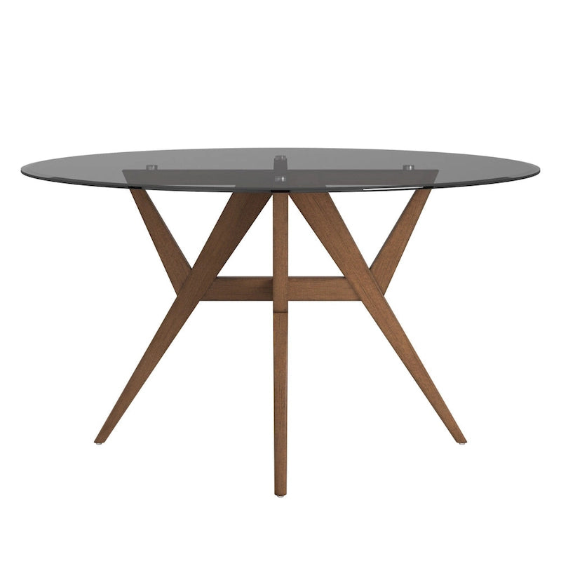 Round Mid-Century Modern Dining Table with Walnut Base, Seats 4
