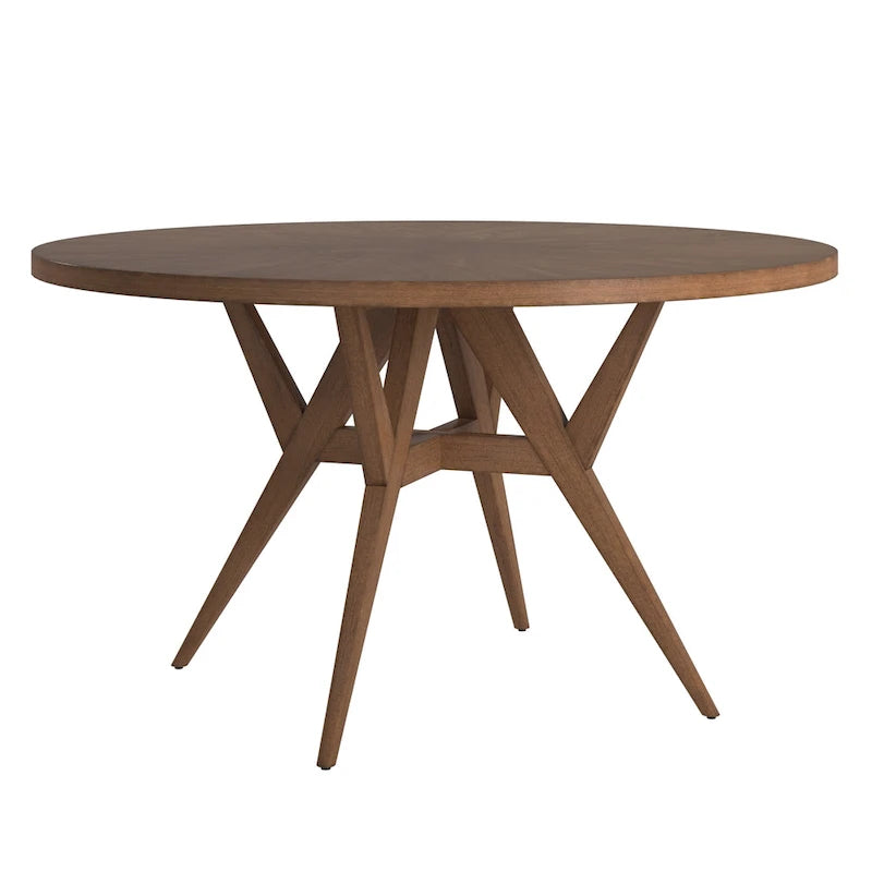 Round Mid-Century Modern Dining Table with Walnut Base, Seats 4