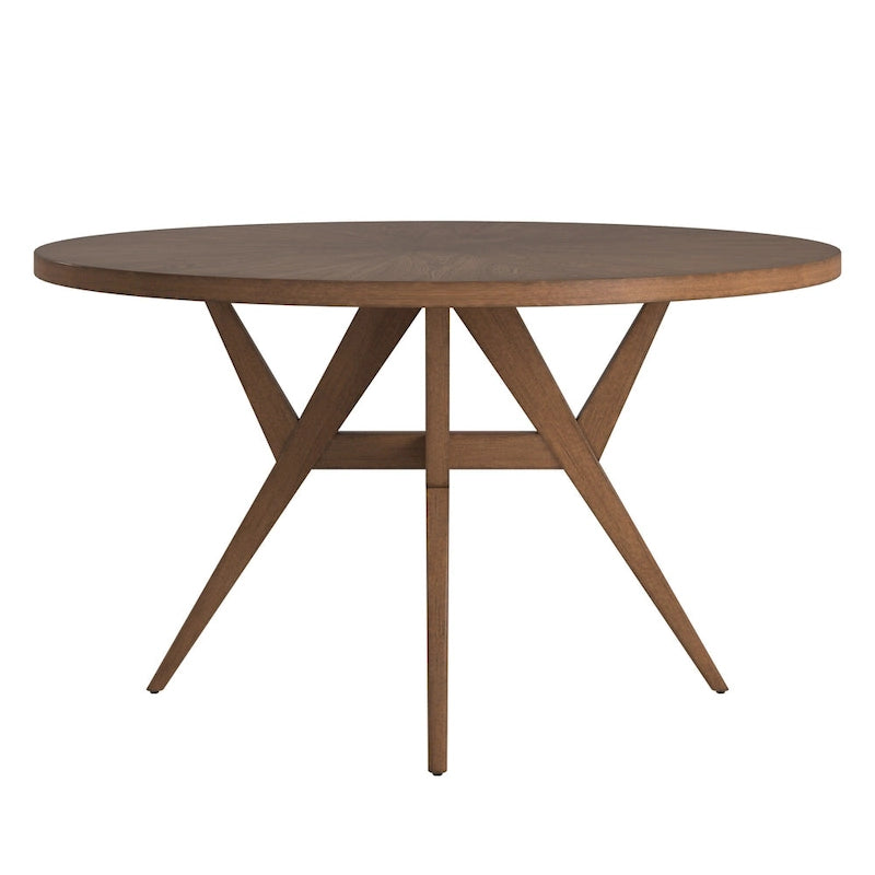 Round Mid-Century Modern Dining Table with Walnut Base, Seats 4