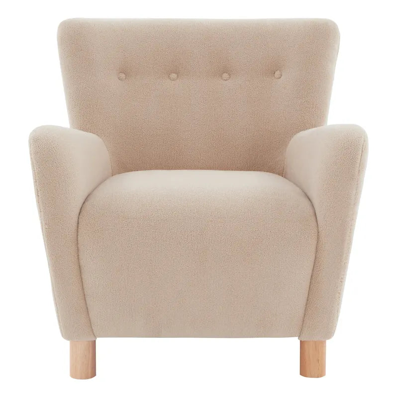 Faux Shearling Accent Chair with Birch Wood Legs, Plush and Cozy