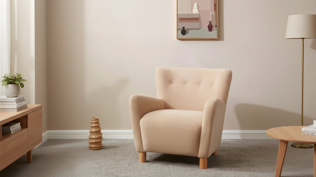 Faux Shearling Accent Chair with Birch Wood Legs, Plush and Cozy