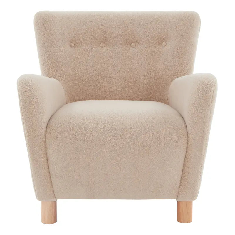 Faux Shearling Accent Chair with Birch Wood Legs, Plush and Cozy