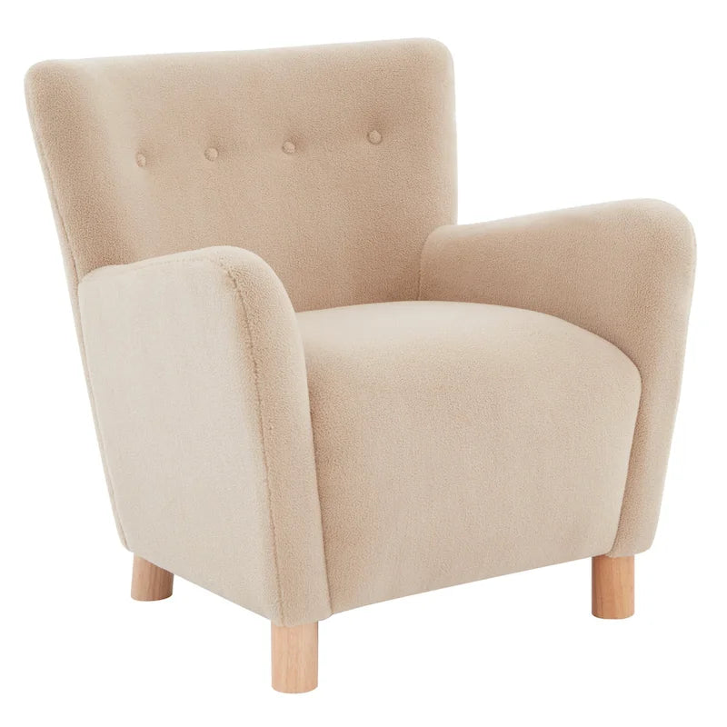Faux Shearling Accent Chair with Birch Wood Legs, Plush and Cozy