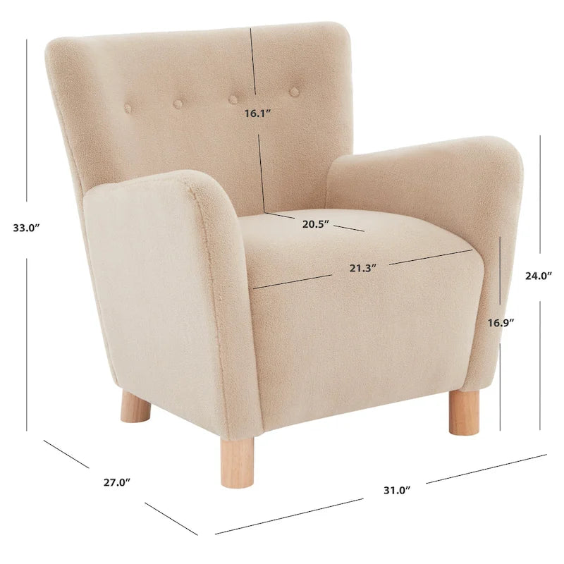 Faux Shearling Accent Chair with Birch Wood Legs, Plush and Cozy