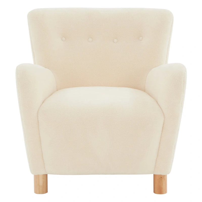 Faux Shearling Accent Chair with Birch Wood Legs, Plush and Cozy