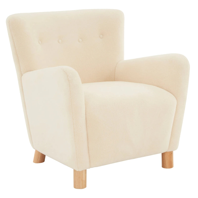 Faux Shearling Accent Chair with Birch Wood Legs, Plush and Cozy