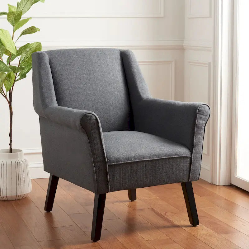 Classic Contemporary Linen Accent Chair with Rolled Arms