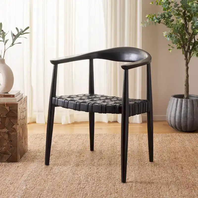 Woven Leather Solid Wood Accent Chair, Fully Assembled