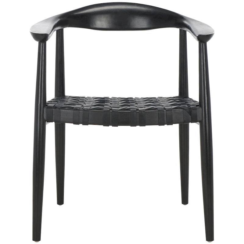 Woven Leather Solid Wood Accent Chair, Fully Assembled
