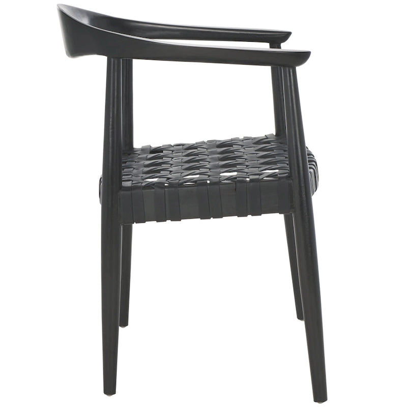 Woven Leather Solid Wood Accent Chair, Fully Assembled