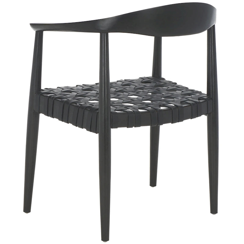Woven Leather Solid Wood Accent Chair, Fully Assembled