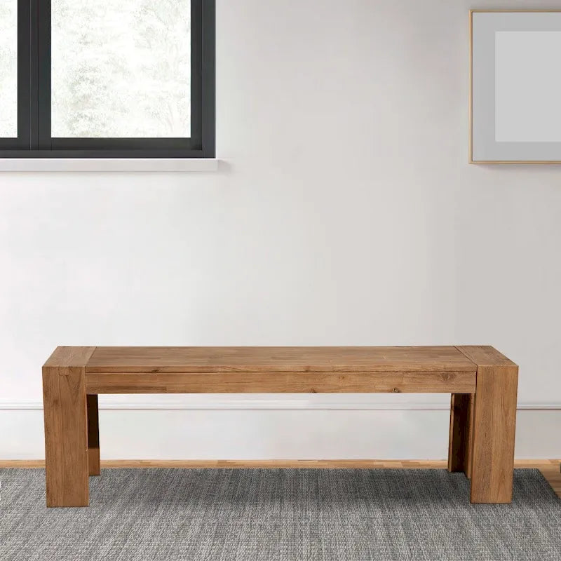 Solid Acacia Wood Bench with Bracket Legs, Brown, 58 Inch