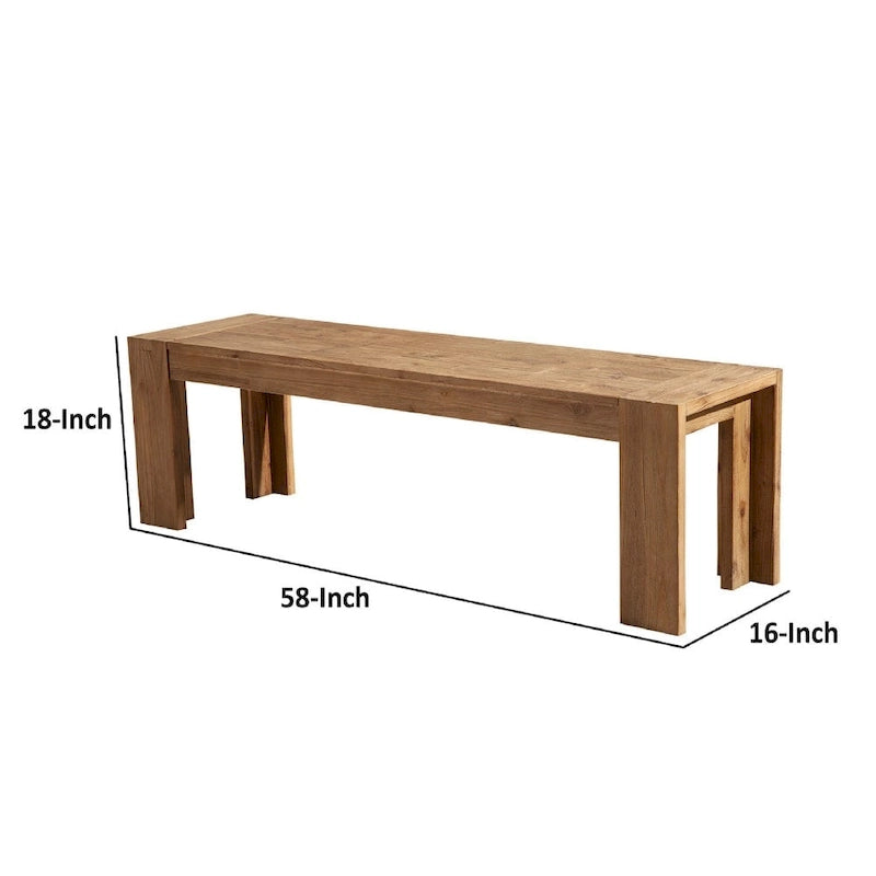 Solid Acacia Wood Bench with Bracket Legs, Brown, 58 Inch
