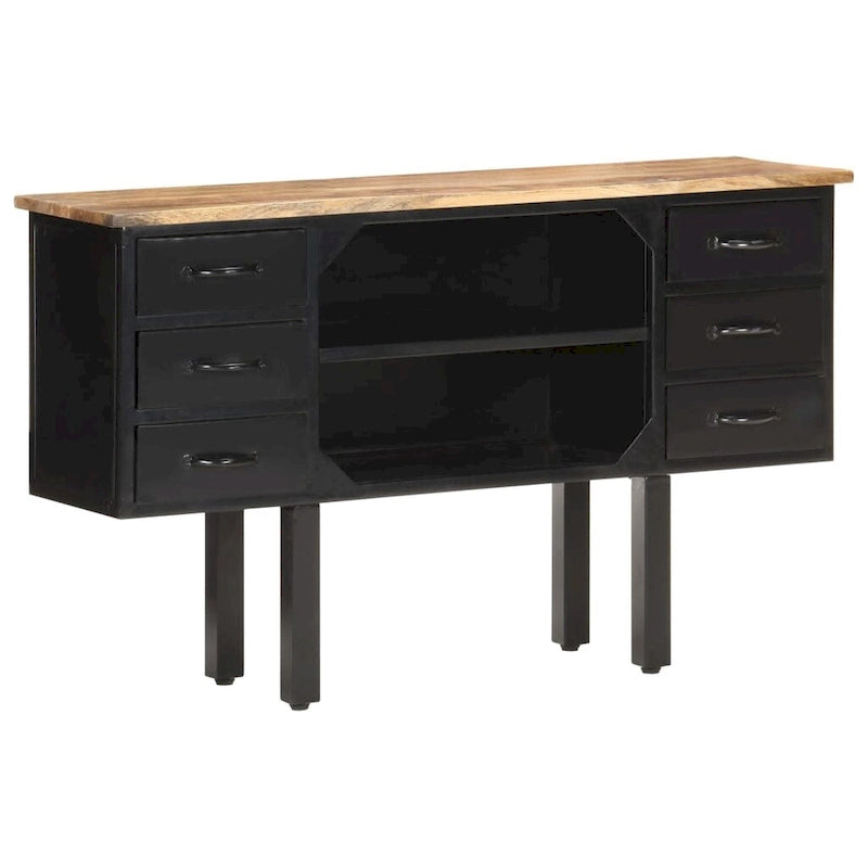 Solid Mango Wood and Steel Sideboard with 6 Drawers, Industrial Style