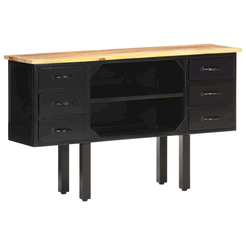 Solid Mango Wood and Steel Sideboard with 6 Drawers, Industrial Style
