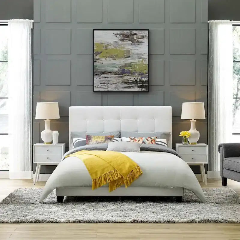 Queen Button-Tufted Upholstered Platform Bed