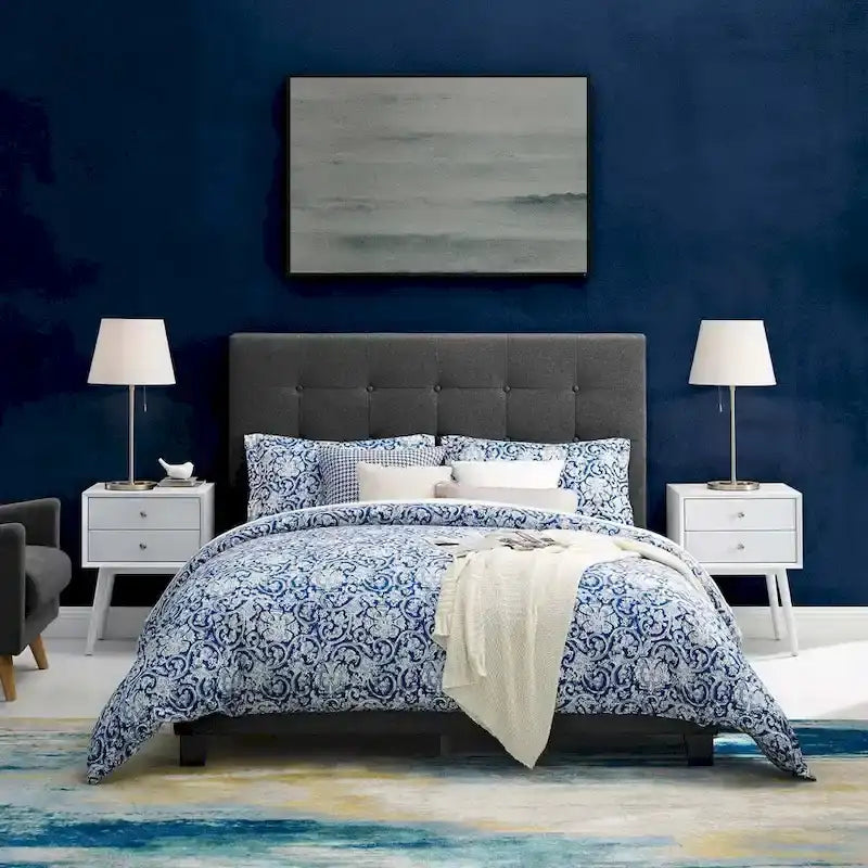 Queen Button-Tufted Upholstered Platform Bed