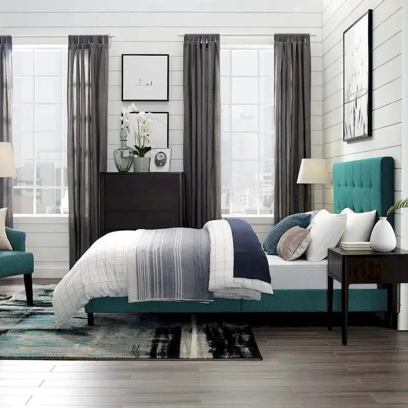 Queen Button-Tufted Upholstered Platform Bed
