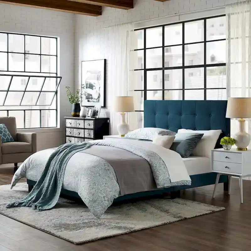 Queen Button-Tufted Upholstered Platform Bed