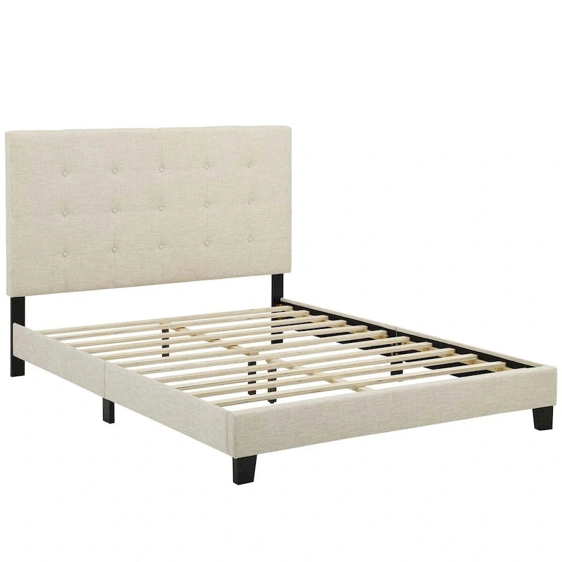 Queen Button-Tufted Upholstered Platform Bed