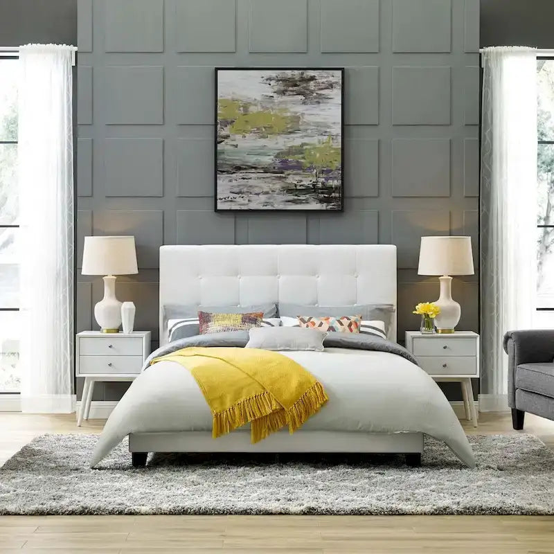 Queen Button-Tufted Upholstered Platform Bed