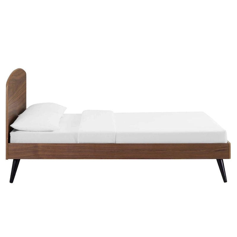 Queen Wood Platform Bed with Arched Headboard, Mid-Century Style