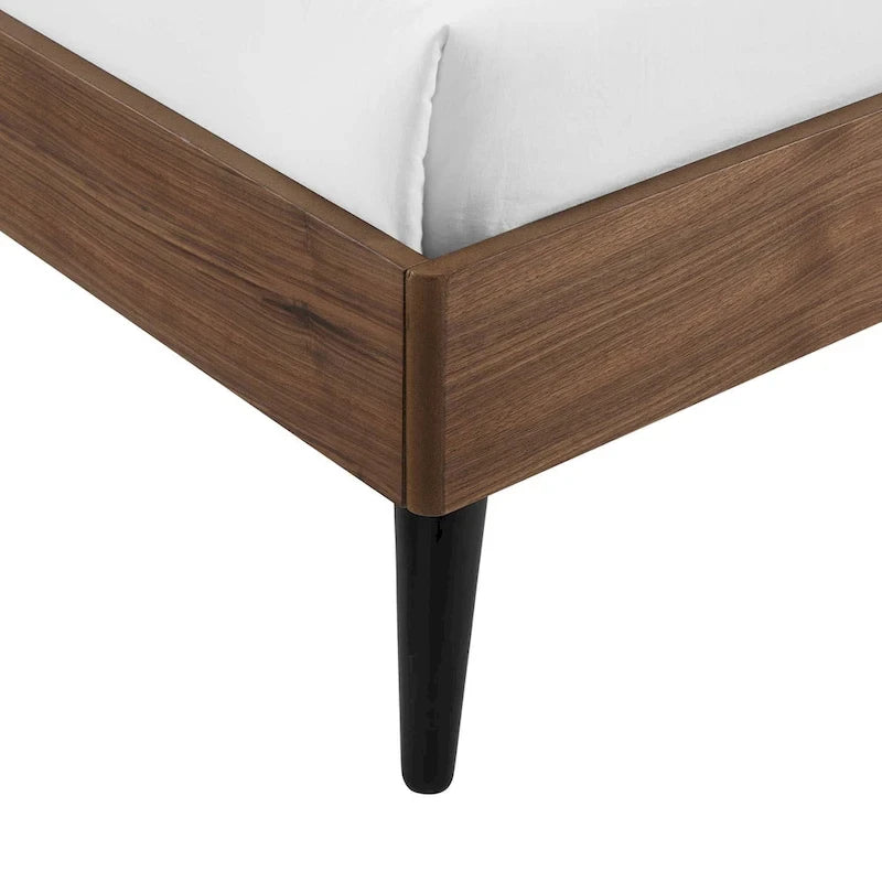 Queen Wood Platform Bed with Arched Headboard, Mid-Century Style