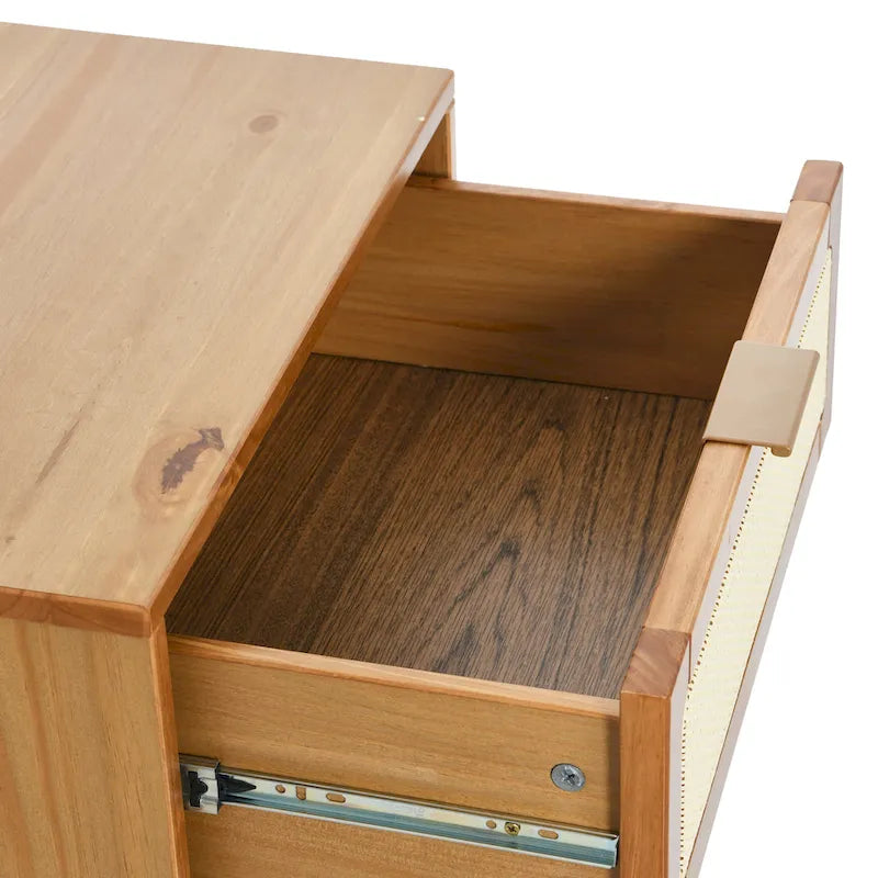 Solid Wood 2-Drawer Nightstand with Cane Panel Drawer Fronts