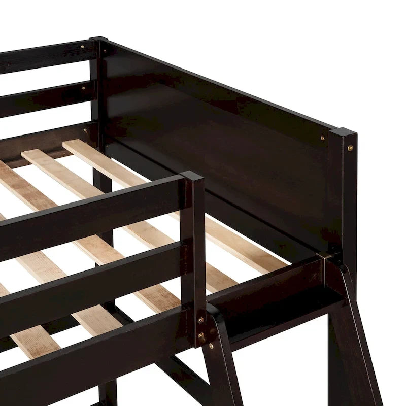Solid Pine Wood Twin Size Loft Bed with Ladder and Guard Rails