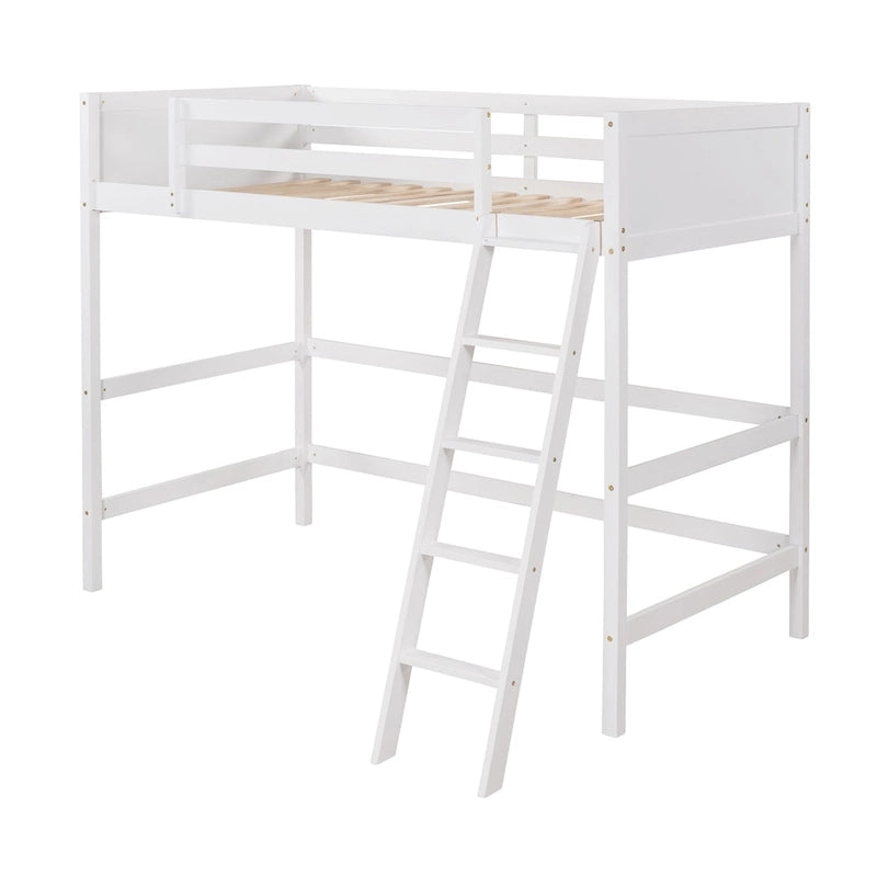 Solid Pine Wood Twin Size Loft Bed with Ladder and Guard Rails