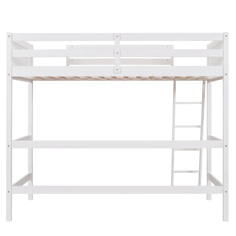 Solid Pine Wood Twin Size Loft Bed with Ladder and Guard Rails