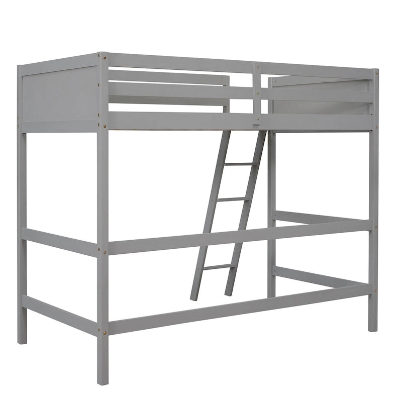 Solid Pine Wood Twin Size Loft Bed with Ladder and Guard Rails